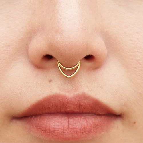 16G Titanium Septum Rings Double Septum Jewelry Daith Piercing Jewelry Silver Gold Hinged Segment Helix Clicker Piercing Jewelry 8 mm 10 mm Seamless Ring Hypoallergenic Jewellery for Her - color: Gold, size: 8mm