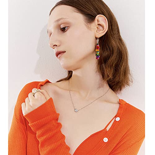 Handmade Bohemian Vintage Silver Nature Stone Beads Long Dangle Drop Earrings for Women - color: Colorful
