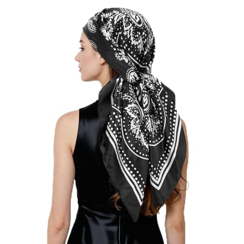 QIUTIMIY 35"x35" Like Silk Head Scarf for Women Satin Feel Large Square Scarf for Hair Wrapping and Sleeping Fashion Bandana - color: (90cm)square Scarf 5