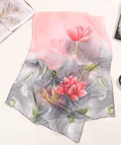 Xyueanlo Women's Chiffon Scarf Lightweight Scarves Fashion Elegant Floral Print Scarfs Shawls - color: Grey