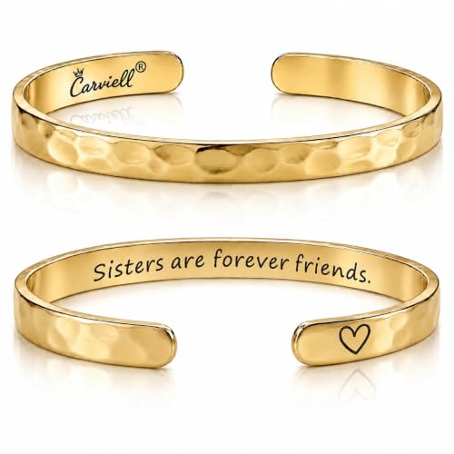 Carviell Bracelet - Gifts for Women – Inspirational, Friendship, Love, Mom, Daughter, Sister, Christian, Graduation, Memorial & Wedding Gifts – 100+ Phrases – Stainless Steel, Gift-Ready - style: SISTER'S Gift - Sisters are forever friends.