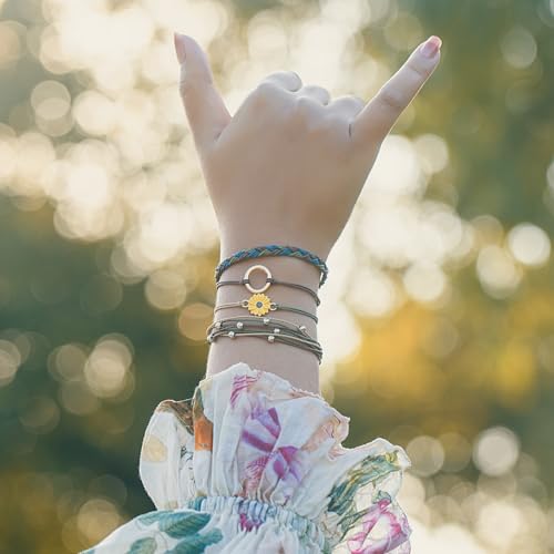 FANCY SHINY Easter Gifts Basket Stuffers Sunflower String Bracelet Boho Braided Rope Wrap Bracelets Cute Summer Beach Surfer Jewelry for Women - color: Neutral