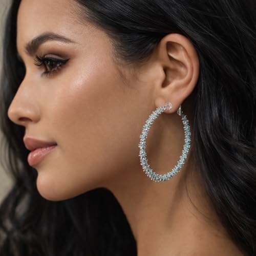 Symvikio Large Clip On Hoop Earrings for Women,14K Gold Big Circle Clip Hoops Chunky Earring Clips for Non Pierced Ears Lightweight Jewelry Gifts 50mm - color: Silver