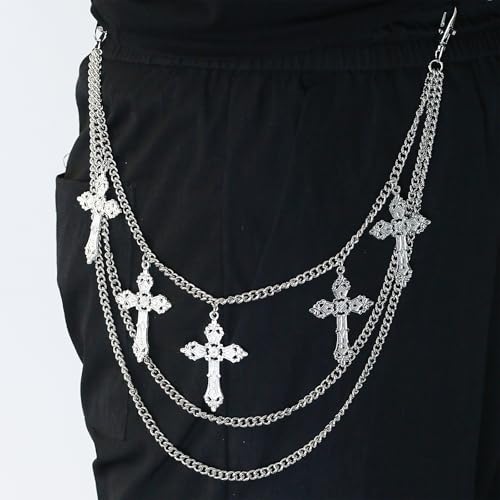 Pants Chain Wallet Chain Punk Chain Hip Hop Butterfly Lock Charm Jeans Chains Rock Chains for Women Men Hipster Women Fashion Trendy Waist Pants Chain Jewelry Clothing Accessories - color: cross 1