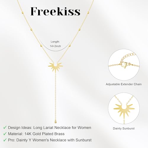 Freekiss Gold Pendant Necklace for Women, Dainty Diamond Necklaces for Women Simple 14K Gold Plated Paperclip Choker Necklaces Cute Minimalist Open Oval Necklaces Gold Jewelry for Women Gifts - color: Gold, style: Sunburst-GOLD