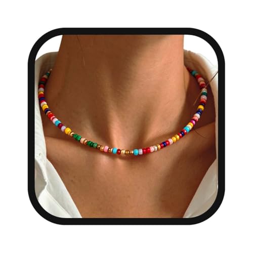 Boho Beaded Choker Necklace Colorful Short Necklaces Summer Beach Necklaces Jewelry for Women - color: Colorful bead-1