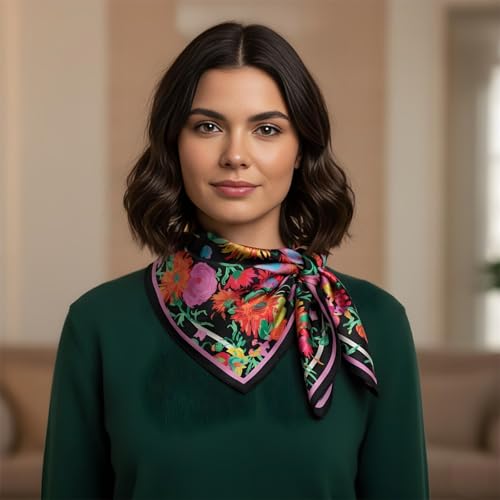 Premium Floral Scarf for Women 35x35 Square Silk Feel-Lightweight Scarves Headscarf Bandanas Wrapping Handbag - color: Hydrangea Flower