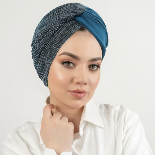 XYIYI Chemo Headwear Turban for Women, Cancer Patients Head Wrap Cover Hat for Hair Loss - color: Cyan
