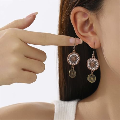 Handmade 70s 80s Retro Bohemian Teardrop Pearl Hollow Flower Wooden Leverback Dangle Drop Earrings Disc Round Bead Hook Earrings For Women