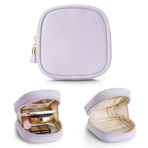 VLANDO Mini Makeup Bag, Small Makeup Bag for Purse with Slip-in Pockets, Portable Travel Toiletry Bag with Zipper, Waterproof Travel Essentials for Women-Mist Purple - color: Mist Purple