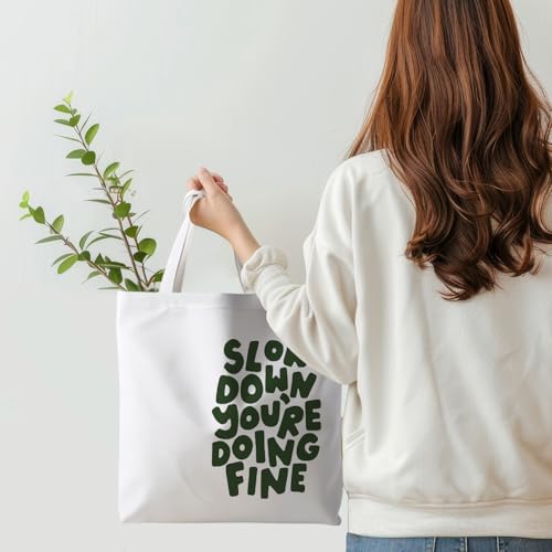 Motivational Canvas Tote Bag,Positive Affirmation Gifts for Women Men Reusable Grocery Shopping Tote Bag Purse - color: Slow Down