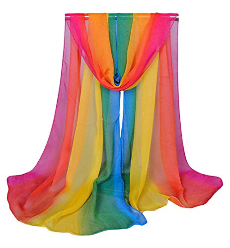 Women Soft Chiffon Lightweight Neck Scarf Head Hair Wrap - color: Multicolour