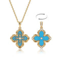 Fettero Dainty Gold Necklace for Women - Double Sided Pendant Necklace 14K Gold Plated Charm Clover Necklace Jewelry for Valentine's Day - color: Turquoise blue