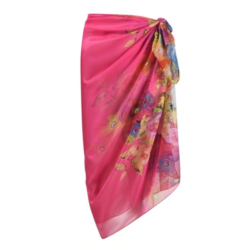 Womens Sexy Bohemian Floral Beach Cover Up Sarong Wrap Swimsuit Beachwear - color: A-rose