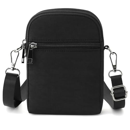 RFID Crossbody Bags For Women Travel, Small Cell Phone Purse - color: Black/Nylon