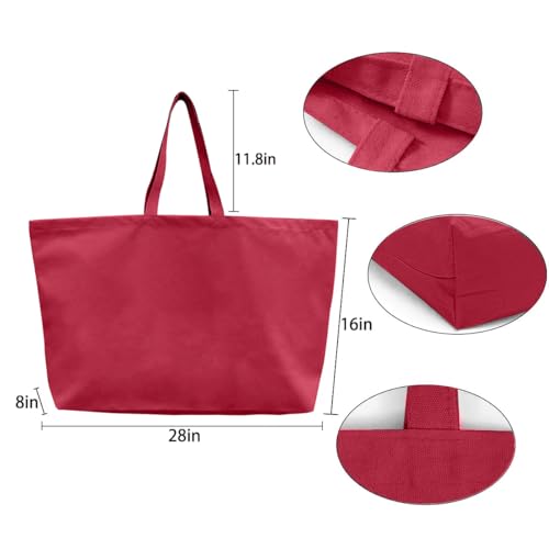 Large Canvas Tote Bag-Extra Big Shopping Beach Totes Bags Reusable Largest Grocery Plain Solid Bag 28"x8"x16" - color: Red