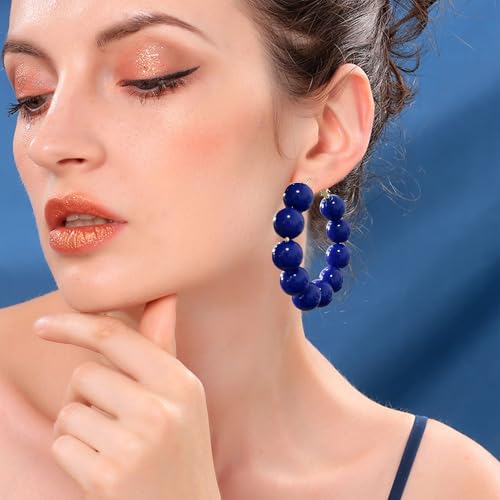 Summer Candy Colored Bead Earrings Lightweight Dainty Acrylic Geometry Hoop Earrings for Women Cute Boho Chic Handmade Jewelry - color: Royal Blue