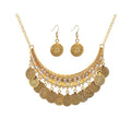 FUTIMELY Chunky Coin Necklace Earrings Set,Bohemia Plated Gold Coin Tassel Personalized Choker Earrings,Ethnic Gypsy Statement Jewelry Set for Women - color: Gold