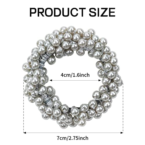 Dizila 12 Pack Stretchy Bling Glitter Sparkly Pearl Hair Ties Scrunchies Beaded Hair Elastics Decorative Thin Thick Hair Ponytail Holders Bracelet Hair Ropes Bands Beautiful Accessories for Women Girl