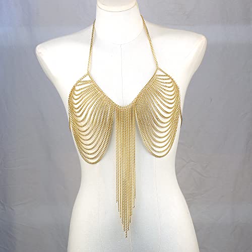Chran Summer Beach Bra Top Chain Sexy Bikini Accessories Body Chains for Women Golden Necklace Party Jewelry - style: gold