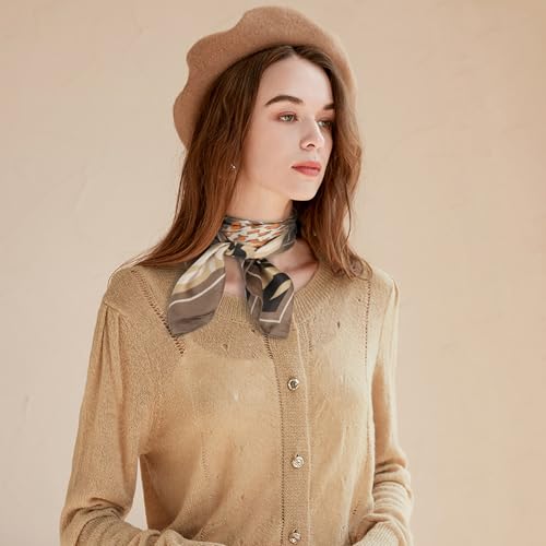 Relang Fashion Silk Satin Head Scarf for Women Hair Bandana Hair Scarf Wrap Neck Scarf for Women 27.5×27.5 inches - color: Brown Tiger Leopard Print