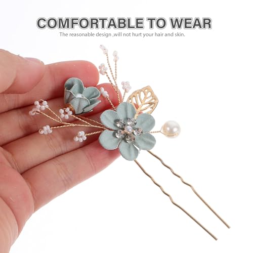 NUOBESTY 4-Piece Sage Green Wedding Hair Comb Set Bridal Hair Accessories with Pearl Floral Leaf Design for Women Special Occasions