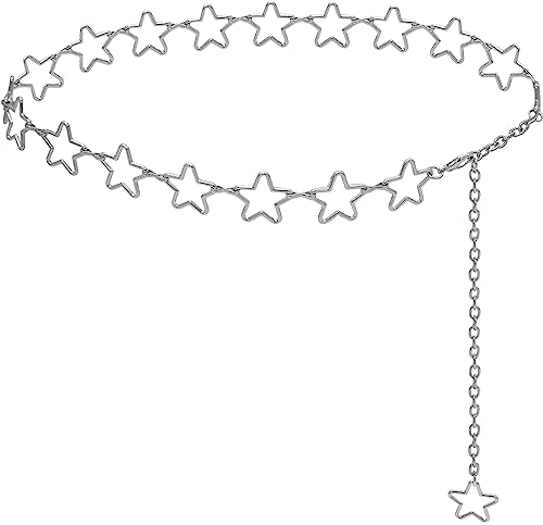 Long Tassel Waist Chain Belt for Women, Adjustable Metal Body Belly Belt Chain for Dress - color: Silver Star, size: XL: (Fit Waist 59.1in)