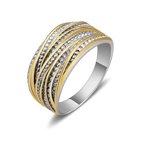 Mytys 2 Tone Intertwined Crossover Statement Ring Fashion Chunky Band Rings for Women Wide Index Finger Rings Costume Jewelry - color: scaled-down Gold and silver