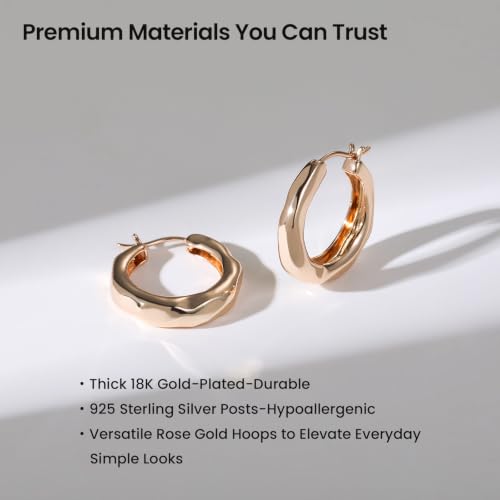 ARSIS Mix & Match 18K Gold-Plated Hoop Earrings for Women, Hypoallergenic, 925 Sterling Silver Posts, Organic Textured Design, Lightweight Hoops in Gold/Silver/Rose Gold, Jewelry Gift for Her - color: Rose Gold-20mm, size: 20mm