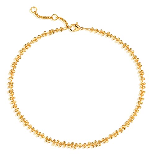 MTMY Gold Anklets for Women 14K Gold Plated Tiny Bead Anklet Colorful Tassel Foot Chain Dainty Adjustable Cute Summer Beach Boho Anklets Jewelry Gift - style: stacking balls