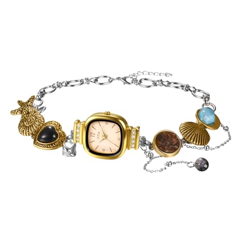 Avaner Women's Choker Watches Necklace: Vintage Retro Handmade Gold Silver Square Boho Style Stainless Steel Analog Quartz Pendant Necklace Watch for Party Costumes