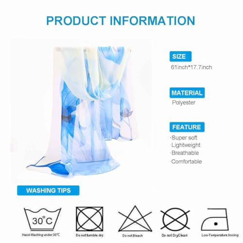 Xyueanlo Women's Chiffon Scarf Lightweight Scarves Fashion Elegant Floral Print Scarfs Shawls - color: Flower White Blue