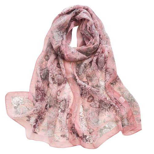MINIDORA Lightweight Scarves for Women Elegant Floral Pattern Scarf Shawls Sunscreen Head Shawls - color: Style 14-pink