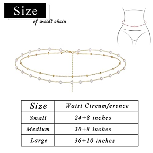 Layered Beads Waist Chain Gold/Silver Sun Belly Chain Bikini Body Chain Women Adjustable Beach Waist Jewelry Accessories - size: Large, style: Gold Pearl