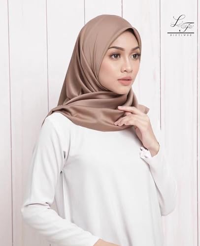 Hioyiwse Satin Square Scarf for Women Solid Color Emulation Silk Handkerchief Hair Ribbon Headband Handbag Purse - color: D9-coffee(23.6*23.6inch)