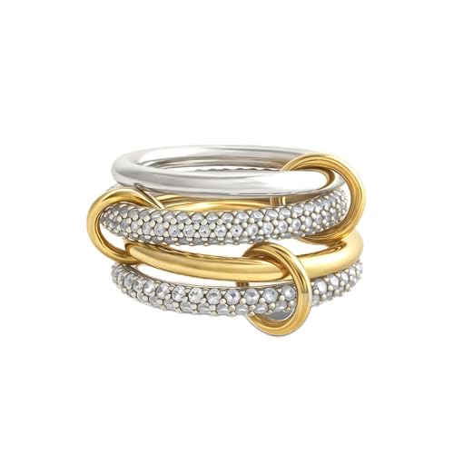 BKC Gold Stackable Rings for Women, 14k Gold Plated Chunky Statement Cubic Zirconia Rings, Silver Gold Multi Ring Interlocking Mixed Metals Stack Rings Set Non Tarnish - color: Whisper set, size: 8