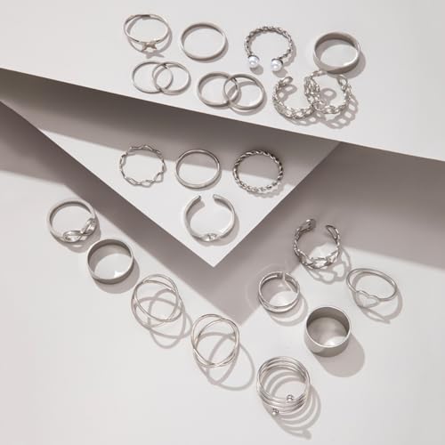 22 Pcs Gold Knuckle Rings Set for Women,Boho Fashion Thick Finger Stacking Rings,Vintage Midi Hollow Statement Rings Pack Jewelry Gift - color: Silver