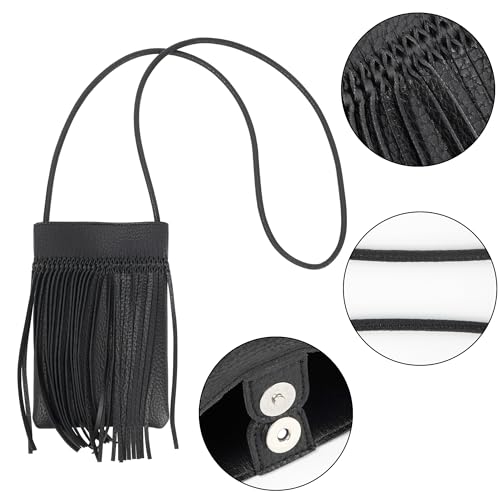 Women Leather Fringe Messenger Bag Mini Hobo Crossbody Tassel Shoulder Bags - color: Black-l