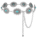 XZQTIVE Women Boho Chain Belts For Dresses Jeans Western Cowgirl Waist Links Belt Adjustable Metal Concho Belt - color: Green Turquoise Silver, size: Fit Waist up to 35 In
