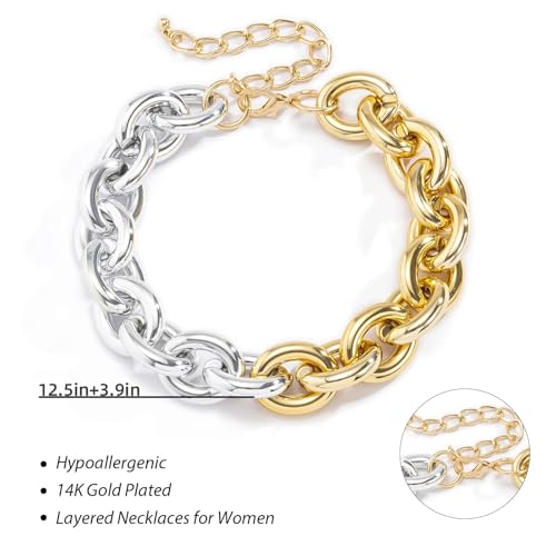Long tiantian Chunky Gold Necklace Stack Chain Necklaces for Women Statement Layered Paperclip Choker Necklaces Statement Necklace for 80s 90s & Night Out Outfits Paperclip Style Fashion Jewelry - color: B5：Style O-Gold Silver Chain