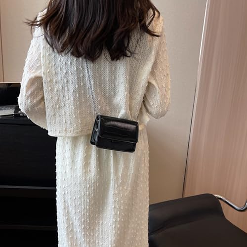 Small Crossbody Purse Bag for Women，Y2K Cute Metallic Croc-Embossed Handbag with Chain Strap - color: Mini Black