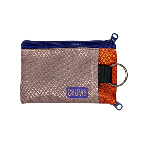 Chums Surfshorts Wallet - Solid Colors Collection, Lightweight Slim Wallet with RFID Blocking Card & Clear ID Window - Zippered Minimalist Wallet w/Key Ring - color: MUSHROOM/RUST