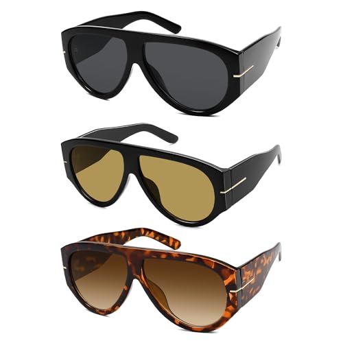 Oversized Retro Aviator Sunglasses Womens Mens 70s Classic Vintage Sun Glasses AR82227 - color: Black+black/Yellow+tortoise/Brown