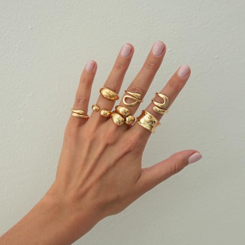 Chunky Gold Rings for Women Non Tarnish Silver Chunky Rings Set Adjustable Thick Statement Ring Gold Stackable Ring for Women Trendy Fashion Silver Jewelry - style: Style5