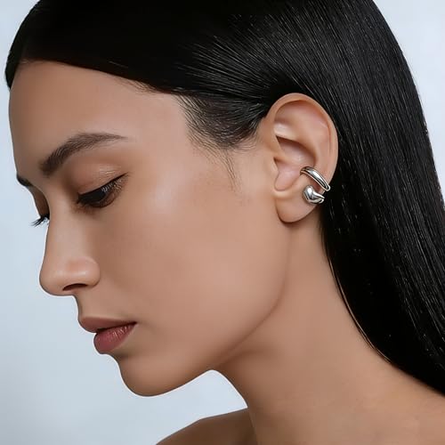 Ear Cuffs Non Piercing Chunky Water Droplet Ear Cuff Earrings for Women Trendy Clip on Cartilage Simple C-Shaped Diamond Studded Ear Clip Jewelry Best Gifts 2026 - color: A-Silver