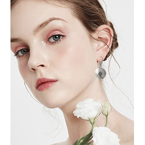 Handmade Lightweight 925 Sterling Silver Dandelion Dangle Drop Earrings for Women Teen Girls Water Drop Vintage Silver Flower Mountain Tree Dangle Earrings Jewelry Gifts for Mom Lover - color: Silver Round 4