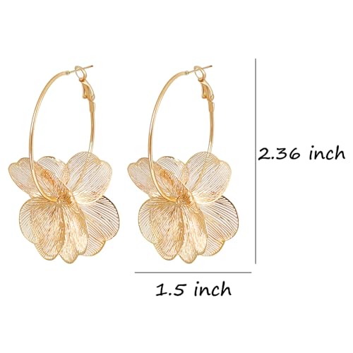 Gold Flower Earrings for Women Boho Orchid Earrings Floral Hoop Petal Earring Prom Wedding Jewelry - style: A:GOLD