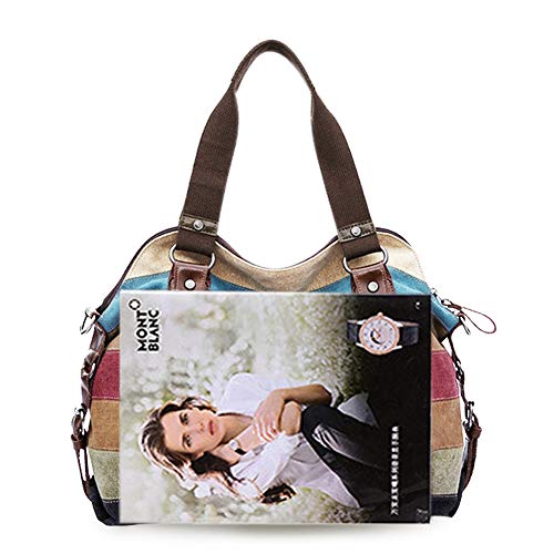 Canvas Handbag Multi-Color Striped Lattice Cross Body Shoulder Purse Bag Tote-Handbag for Women | Striped - style: Multi Color D