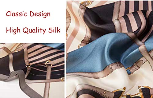 ANDANTINO 100% Silk Long Scarf-Women Large Oblong Shawls with Gift Packed - color: Cream&blue Belts