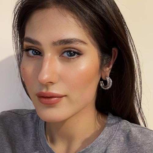 RENAIZ Bold Statement Hoop & Stud Earrings for Women – 14K Gold & Rhodium Plated Maximalist Jewelry, Chunky Geometric Boho Earrings, Hypoallergenic Non-Tarnish Trendy Gift - color: White Gold, style: Twisted Rope Chunky